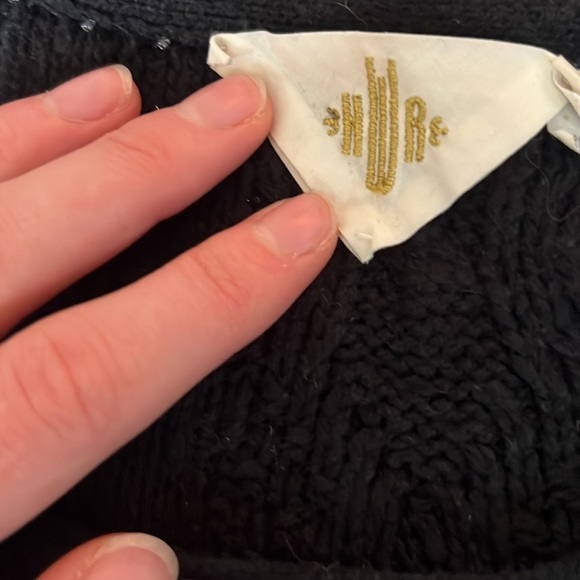 NAVY BLUE Anthropologie HWR Monogram Looped Epaulet Ecru Cable Knit Sweater Med - Picture 4 of 9